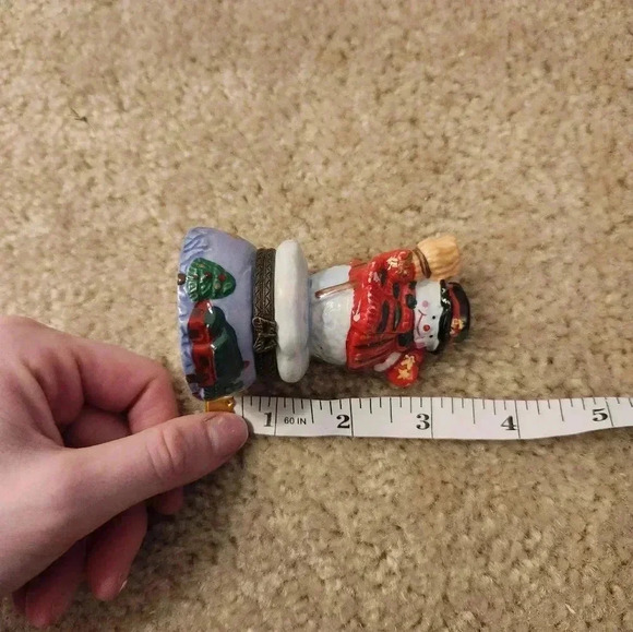 Snowman Tricket Box Holiday Porcelain Hinged 3.5" - Picture 6 of 6